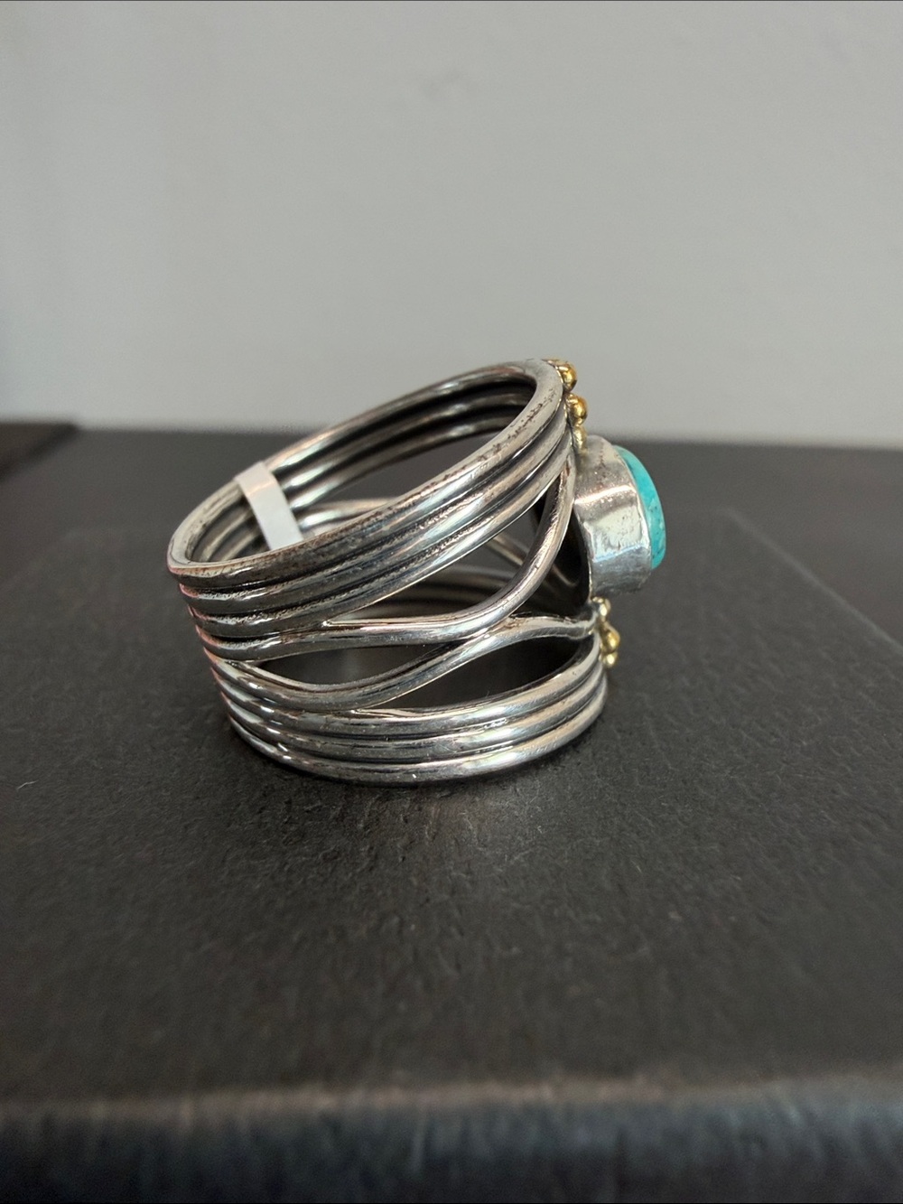 Made In India | Two-Tone Western Boho Blue Mojave Turquoise Ring | Size 8 - Picture 6 of 8